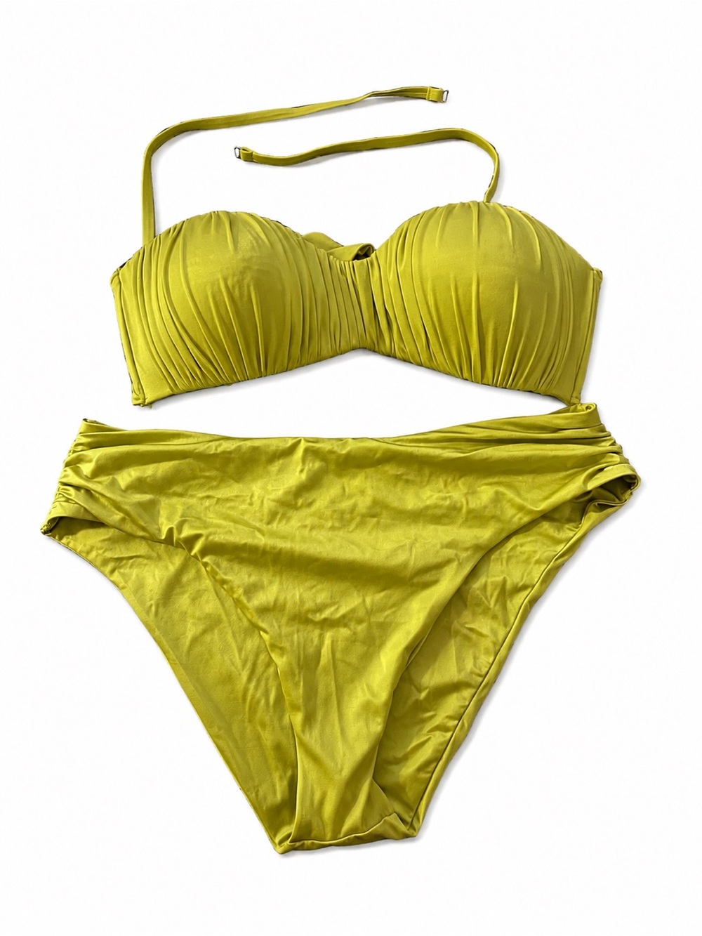 Calzedonia Strapless Ruched Bandeau Bikini Set in lime Green. Straps are include